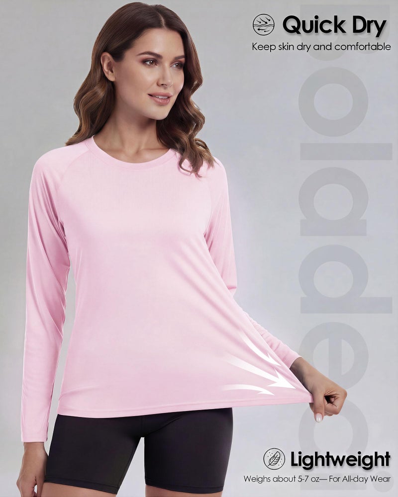 Boladeci Rash Guard for Women Long Sleeve Swim Shirts SPF UPF 50+ UV Protection Sun Quick Dry T-Shirts Light Pink S - Image 4